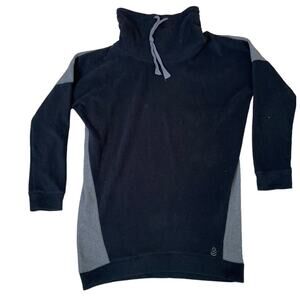 Cuddl Duds pull over funnel neck fleece black/gray tie neck over sized jacket XS